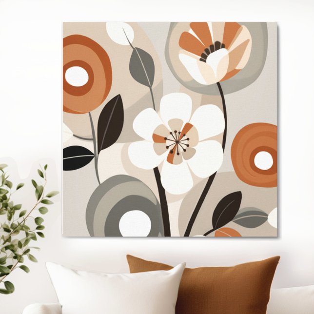 Lienzo Floral retro a mediados del siglo moderno (Transform your space with the timeless beauty of mid century modern floral canvas. )