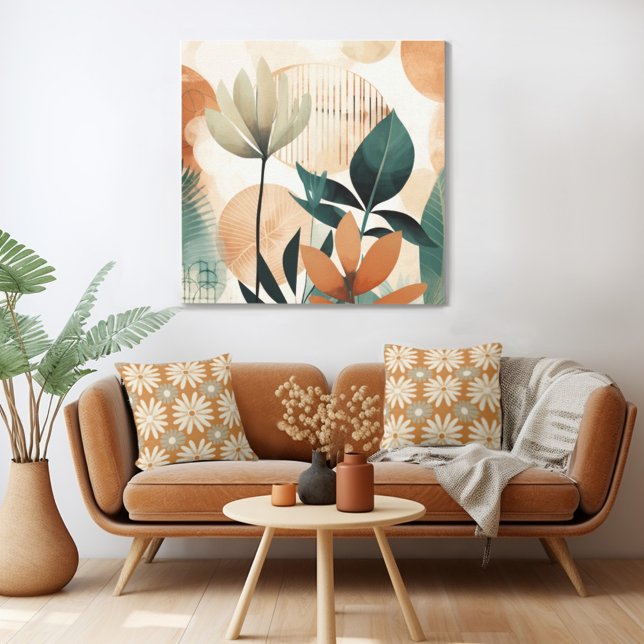 Lienzo Floral retro a mediados del siglo moderno (Mix n' match in retro mid century modern style with a retro floral canvas print from Wild on Flowers)