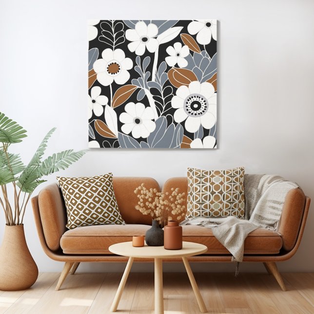 Lienzo Floral retro a mediados del siglo moderno (Mix n' match in retro mid century modern style with a  retro floral canvas from Wild on Flowers)