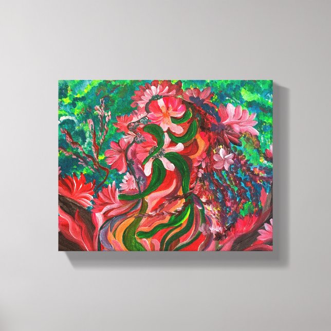 Lienzo Floral roja - Pintura de tela Om (Anverso)