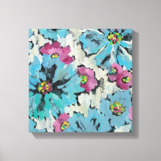 Lienzo Floral rosa y azul gráfico (Anverso)