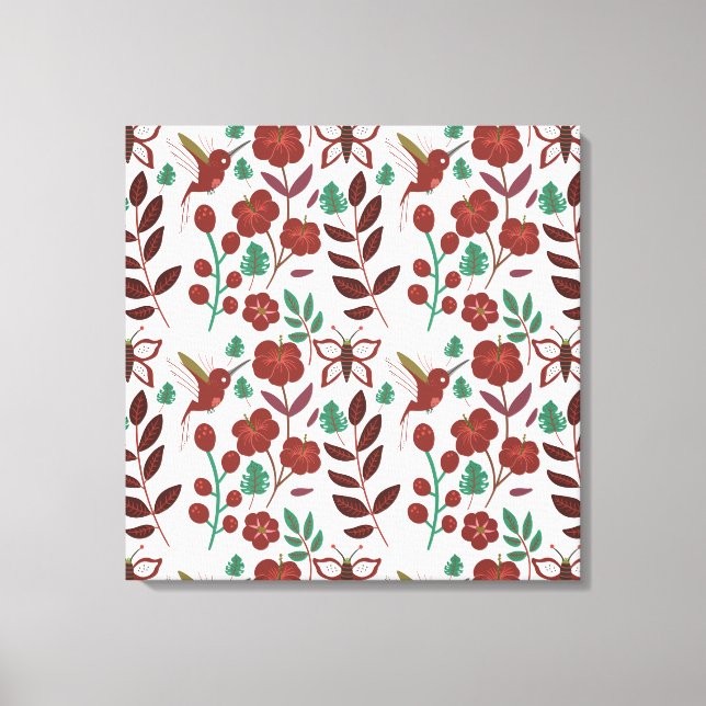 Lienzo Floral seamless pattern birds and butterflies (Anverso)