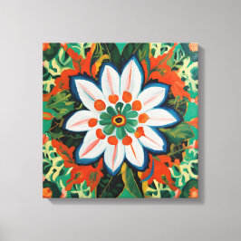 Lienzo Floral verde blanca inspirada en el Gauguin