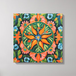 Lienzo Floral verde Naranja inspirada en Gauguin