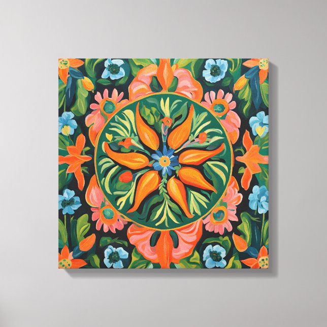 Lienzo Floral verde Naranja inspirada en Gauguin (Anverso)