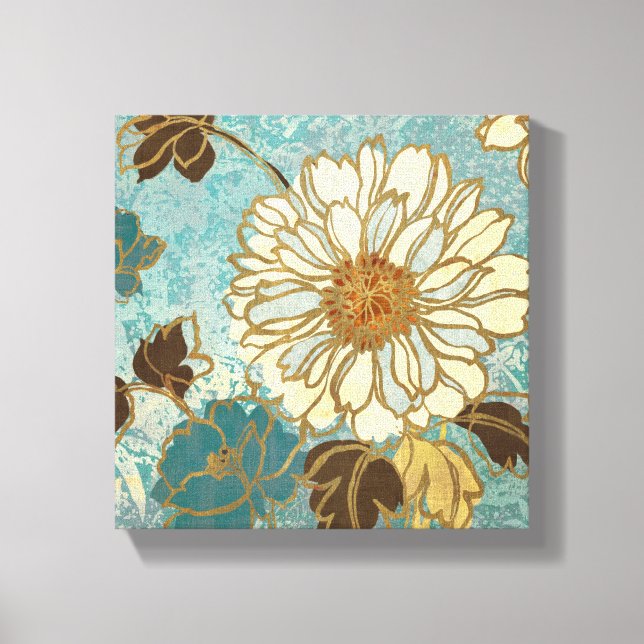 Lienzo Florales decorativos en azul y blanco (Anverso)