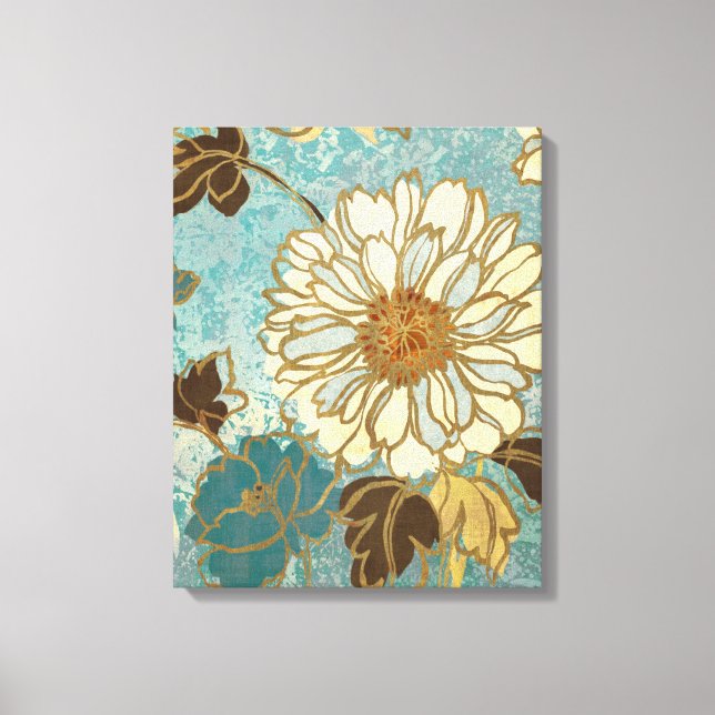 Lienzo Florales decorativos en azul y blanco (Anverso)
