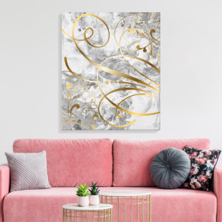Lienzo Florecen los Swirls Gold de medios mixtos contempo