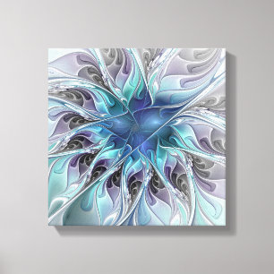 Lienzo Florecer Abstracto Moderno Floral Fractal Con Azul