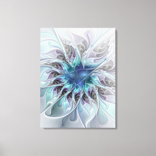 Lienzo Florecer Abstracto Moderno Floral Fractal Con Azul