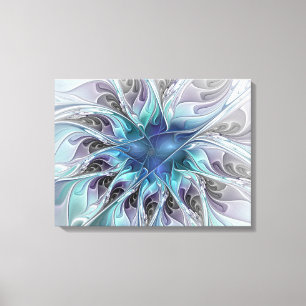 Lienzo Florecer Abstracto Moderno Floral Fractal Con Azul