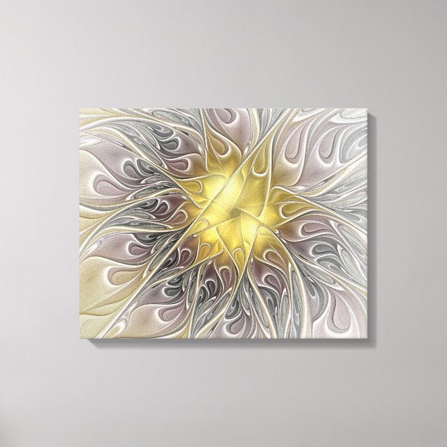 Lienzo Florecer con flor fractal abstracta moderna de oro (Anverso)