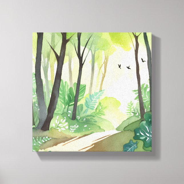 Lienzo Floreciente Selva Verde | Naturaleza Acuarela (Anverso)