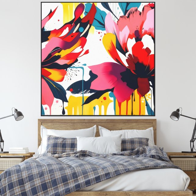 Lienzo Flores abstractas con fondo blanco - (Insitu(Dormitorio))