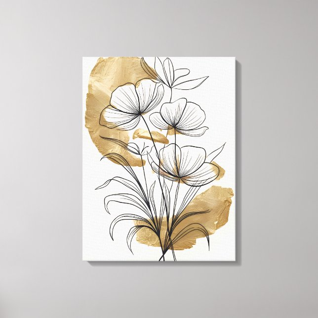 Lienzo Flores abstractas de hojas de oro de lujo (Anverso)