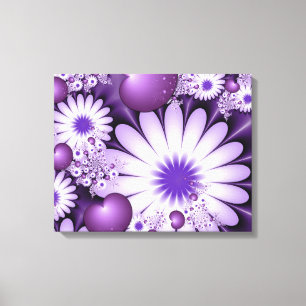 Lienzo Flores abstractas y fractales cardíacos en el amor