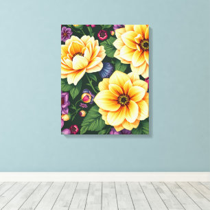 Lienzo Flores amarillas y violetas coloridas florales