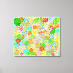 LIENZO FLORES ASTER & CONE Y HOJAS TROPICALES COLOR DEL A