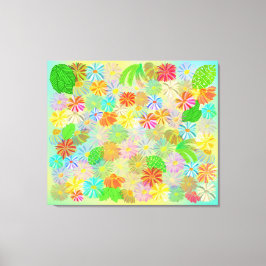 LIENZO FLORES ASTER & CONE Y HOJAS TROPICALES COLOR DEL A