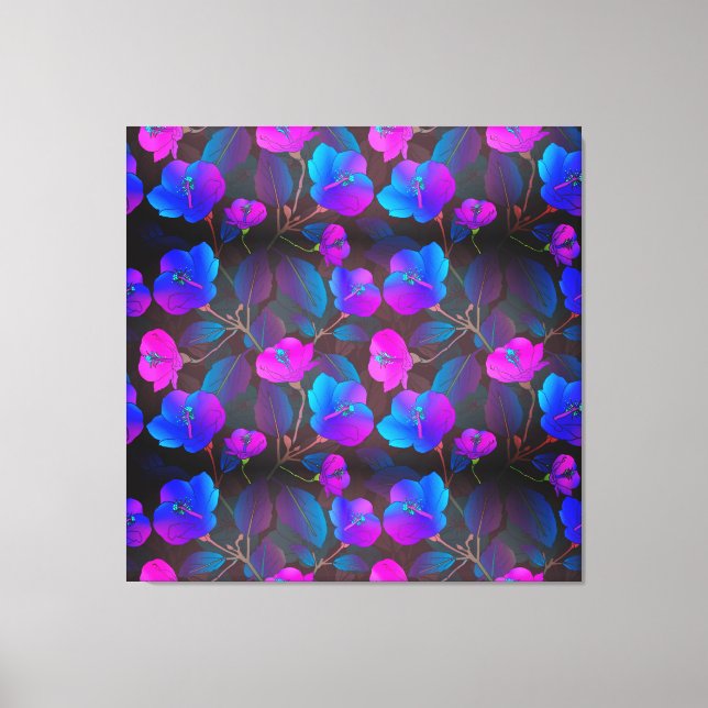 Lienzo Flores azul púrpura rosada (Anverso)