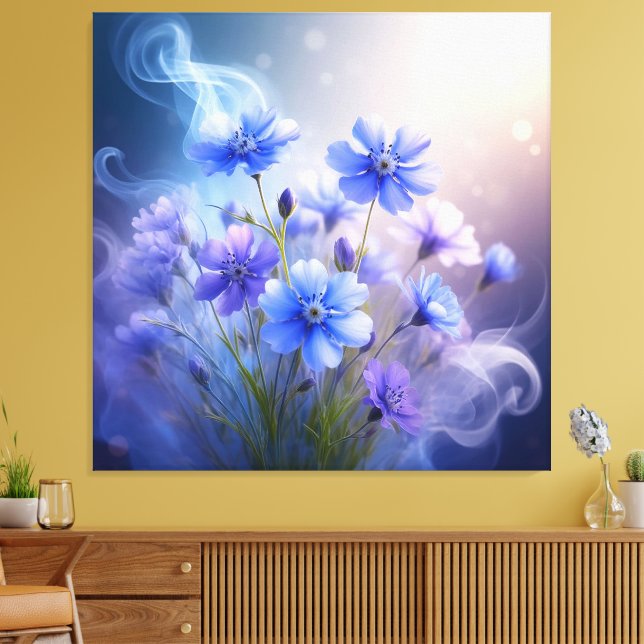 Lienzo Flores Azules Delicados con Niebla Etérea (Insitu (Sala de estar))