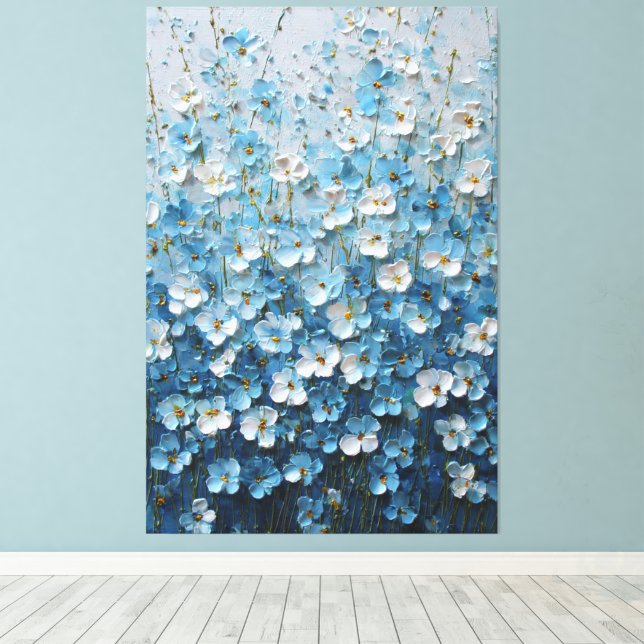 Lienzo Flores azules y blancas con abstracto gradiente (Insitu (piso de madera))