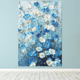 Lienzo Flores azules y blancas sobre abstracto azul claro