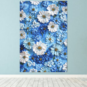 Lienzo Flores azules y blancas sobre abstracto azul claro