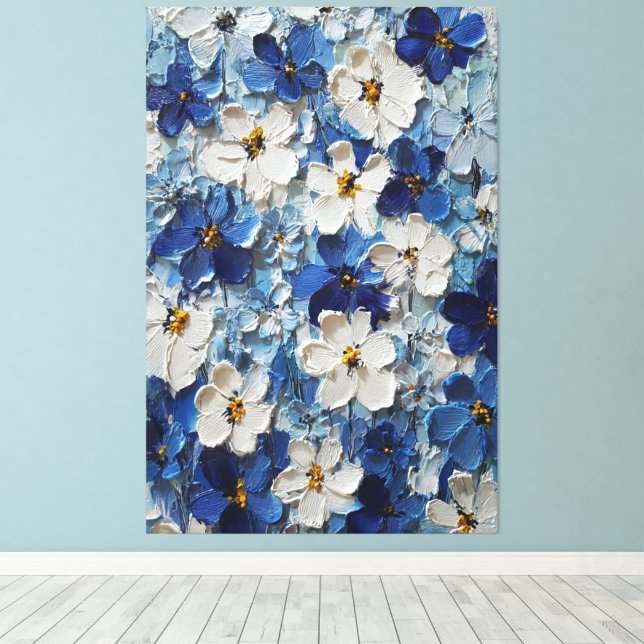 Lienzo Flores azules y blancas sobre gradiente suave abst (Insitu (piso de madera))
