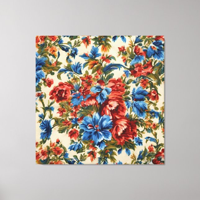 Lienzo Flores azules y rojas exuberantes italianas con ho (Anverso)