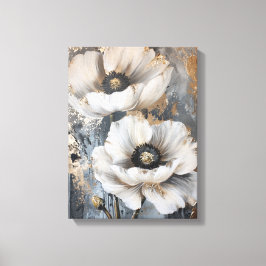 Lienzo Flores blancas abstractas doradas y grises