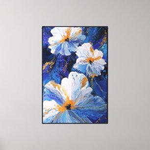 Lienzo Flores blancas con tonos azules y púrpuras