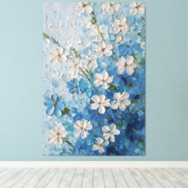 Lienzo Flores blancas y azules sobre pared abstracta turq