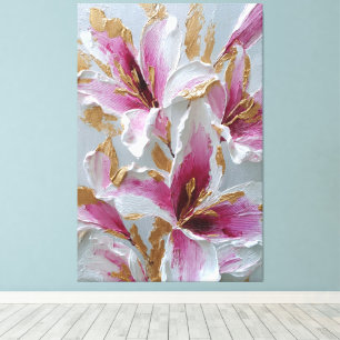 Lienzo Flores blancas y rosadas con textura abstracta dor