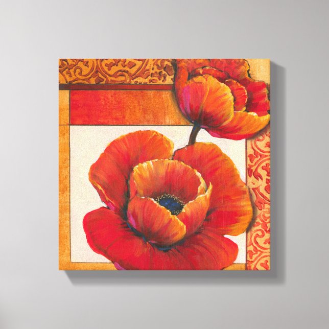 Lienzo Flores de amapola en Tan y fondo Naranja (Anverso)
