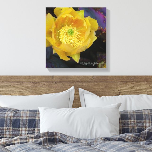 Lienzo Flores de cactus amarillas de opuntia púrpura (Insitu(Dormitorio))