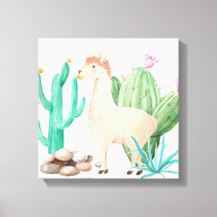 Lienzo Flores de Cactus de Llama del Desierto