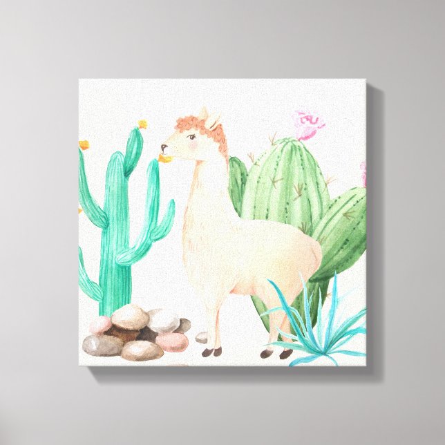 Lienzo Flores de Cactus de Llama del Desierto (Anverso)