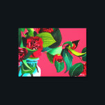 Lienzo Flores de camellia rojo pop Art color agua origina<br><div class="desc">Impresión poster inspirada en el arte pop con un bonito diseño floral a partir de una pintura acuarela original de flores camellias rojas con follaje verde del artista Sacha Grossel. Estas flores son coloridas, vibrantes y brillantes y este arte floral colorido diseño botánico se vería hermoso en cualquier entorno. Una...</div>