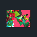 Lienzo Flores de camellia rojo pop Art color agua origina<br><div class="desc">Impresión poster inspirada en el arte pop con un bonito diseño floral a partir de una pintura acuarela original de flores camellias rojas con follaje verde del artista Sacha Grossel. Estas flores son coloridas, vibrantes y brillantes y este arte floral colorido diseño botánico se vería hermoso en cualquier entorno. Una...</div>