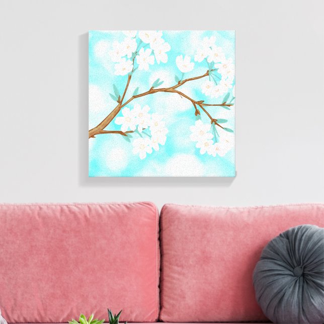 Lienzo Flores de cerezo contra el cielo azul con nubes (Insitu (Sala de estar))