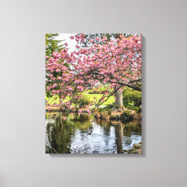 Lienzo Flores de cerezo rosadas y estanque fotográfico