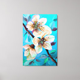 Lienzo Flores de cerezo sakura japonesa en azul acua