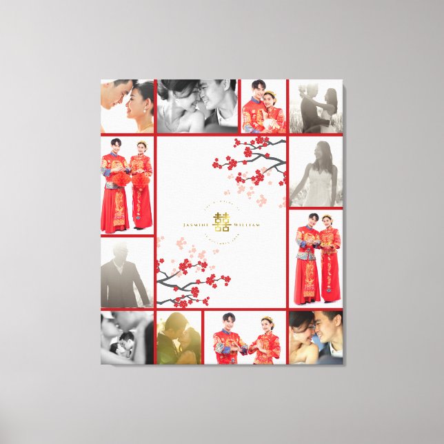 Lienzo Flores de cerezo y Boda chino doble dorado (Anverso)