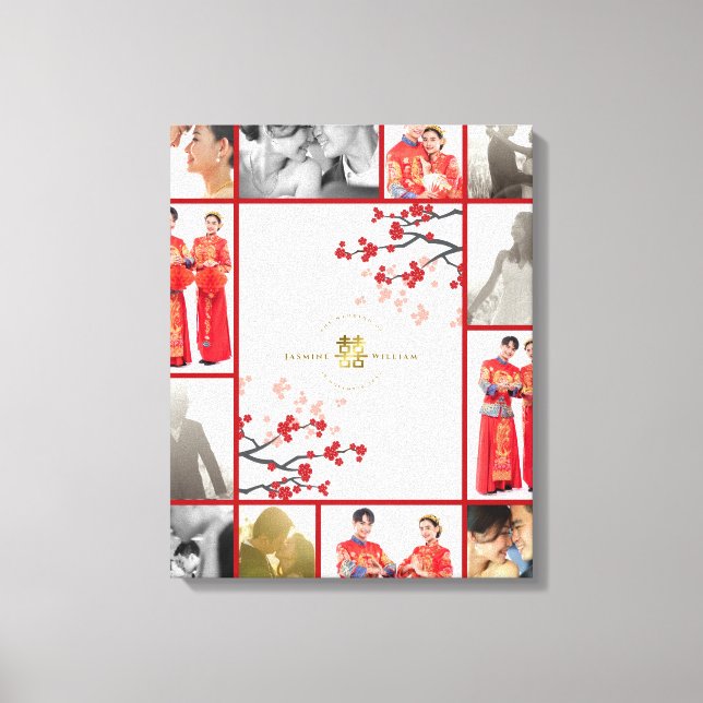 Lienzo Flores de cerezo y Boda chino doble dorado (Anverso)