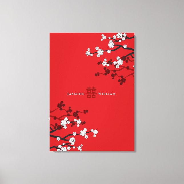 Lienzo Flores de Cerezo y Doble Felicidad Boda China (Anverso)