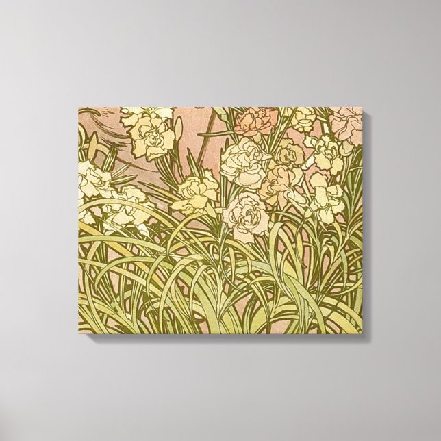Lienzo Flores de clavel floral Art Nouveau Alfonse Mucha (Anverso)