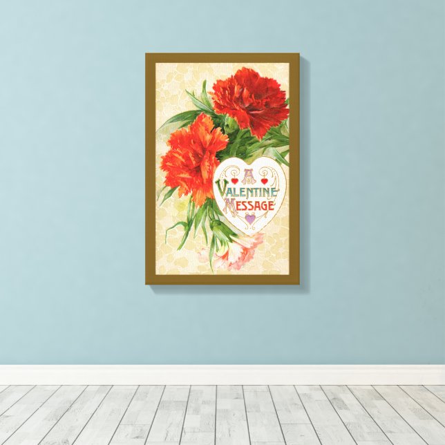 Lienzo Flores de clavel, Mensaje antiguo del Día de San V (Insitu (piso de madera))