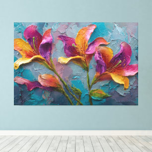Lienzo Flores de color púrpura, magenta y naranja – abstr