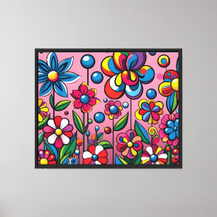 Lienzo Flores de colores dibujadas -